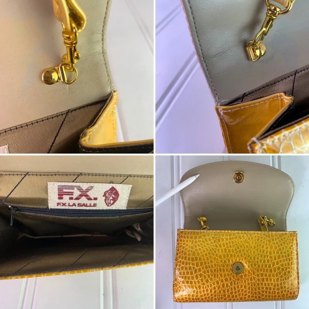 F.X LASALLE CROC YELLOW CROSSBODY CLUTCH SMALL BAG ANIMAL PRINT SHOULDER BAG - Picture 13 of 17